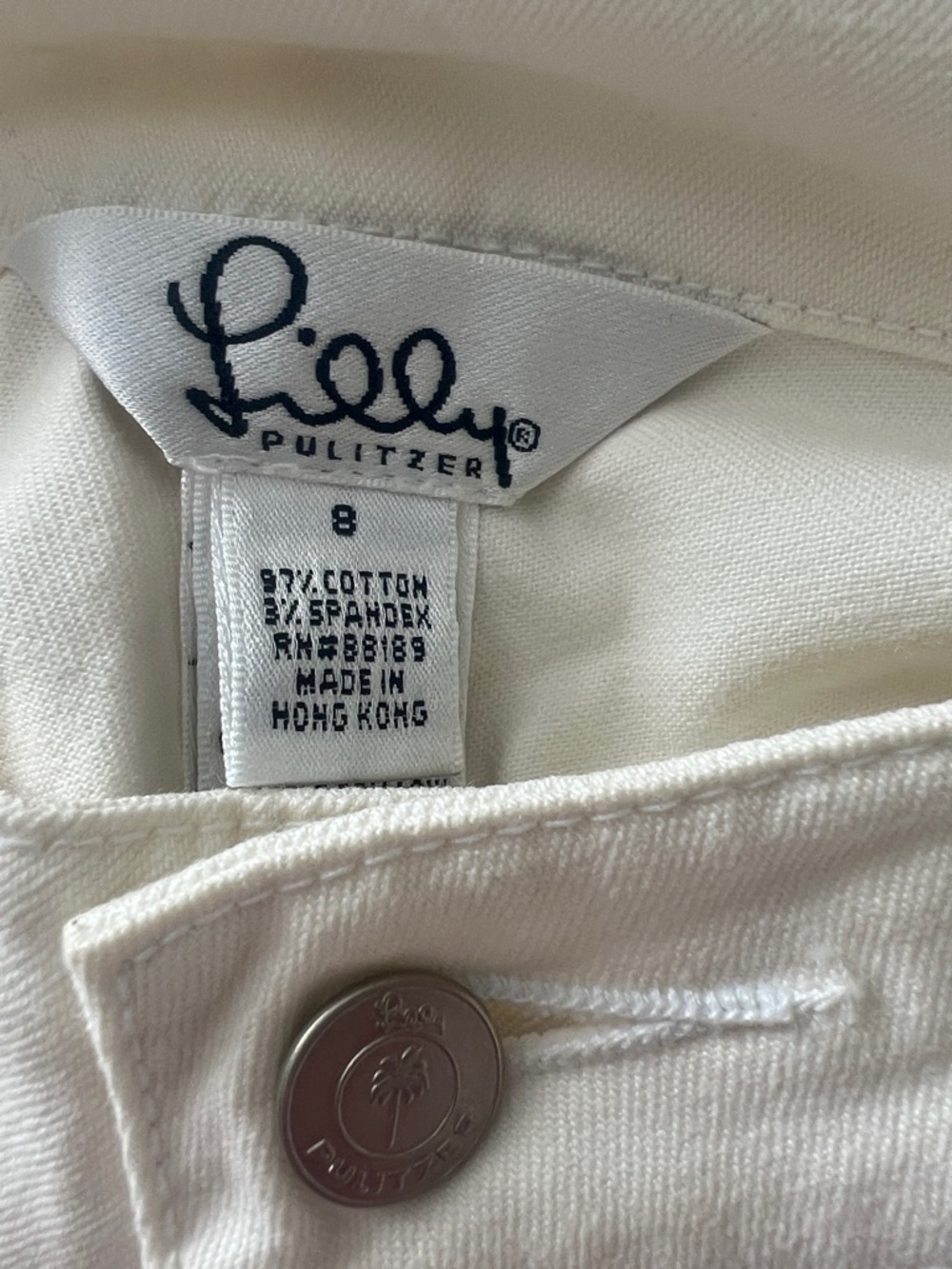 Lilly Pulitzer Women’s Embroidered Hem White Jeans with Pink & Green Trim - Picture 2 of 3